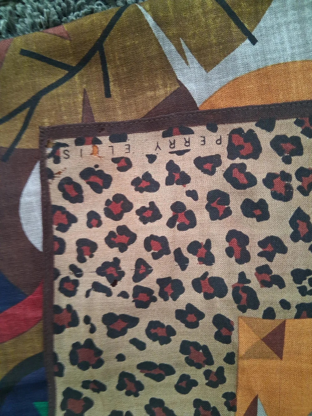 Vibrant Multicolor Abstract Silk Scarf with Leopard Border